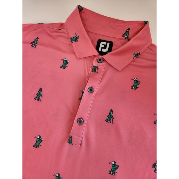 Footjoy Polo Shirt Men's L Pink S/S Cactus Print Golf Performance Stretch ProDry - Picture 1 of 9